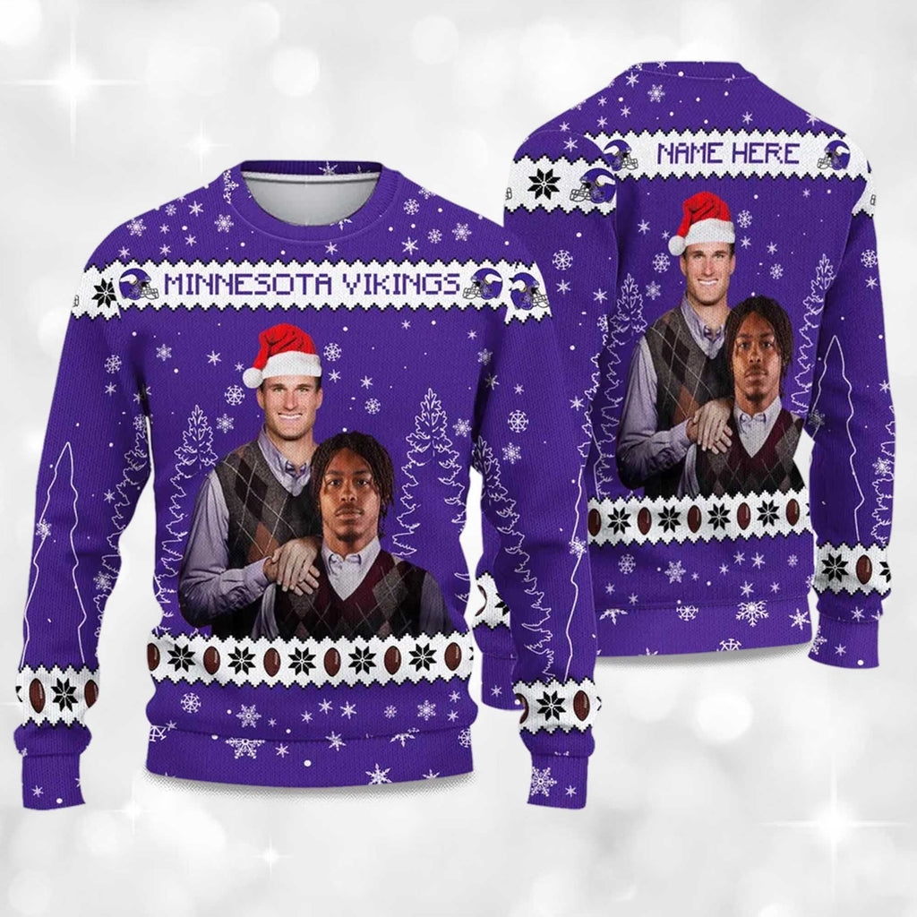 Vikings Justin Jefferson x Kirk Cousins Football Ugly Christmas Sweater - Holiday Gift product image 4