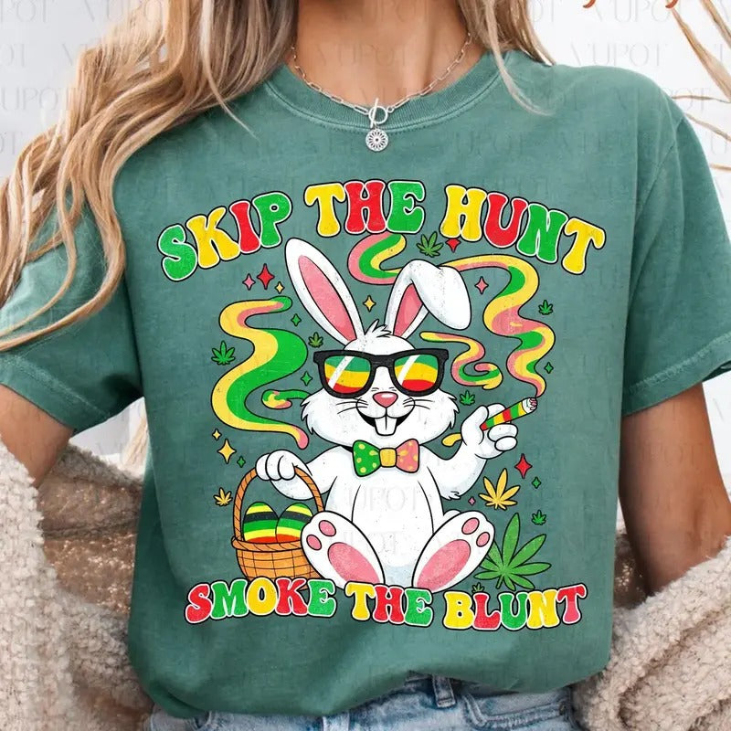 Skip Hunt Smoke Blunt Funny 4 20 2025 Easter Bunny - Adult & Kids T-Shirts, Sweatshirts & Hoodies apparel design preview 1