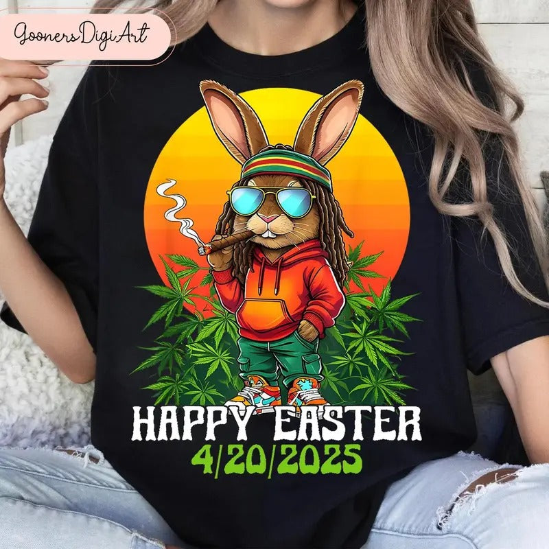 Funny 4 20 2025 Easter Skip Hunt Smoke Blunt Bunny - Adult & Kids T-Shirts, Sweatshirts & Hoodies apparel design preview 1