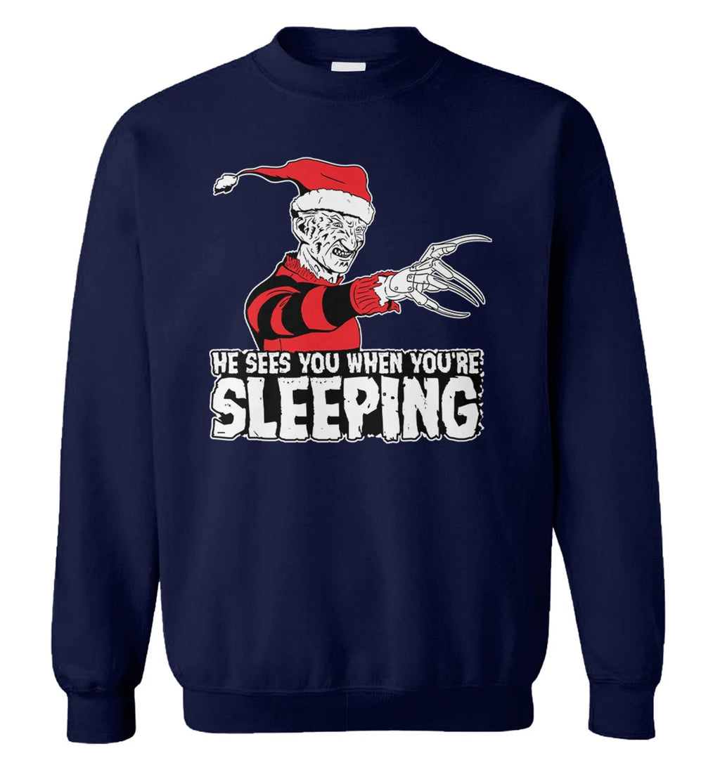 Freddy Krueger he sees you when you’re sleeping Christmas Sweater - Holiday Gift product image 4