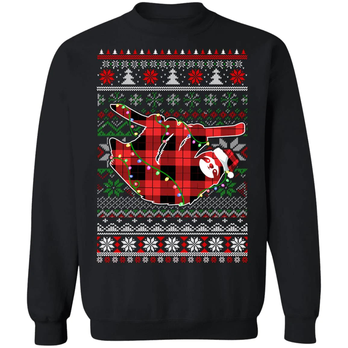 Red plaid buffalo sloth pajamas Christmas Sweater - Holiday Gift product image 2