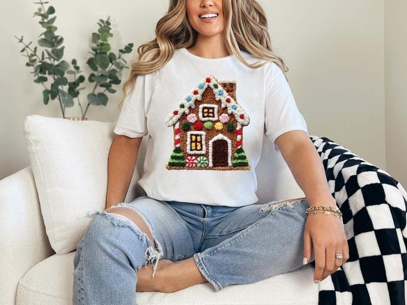 #383 Faux Latch Hook Yarn Embroidery Gingerbread - Adult & Kids T-Shirts, Sweatshirts & Hoodies apparel design preview 1