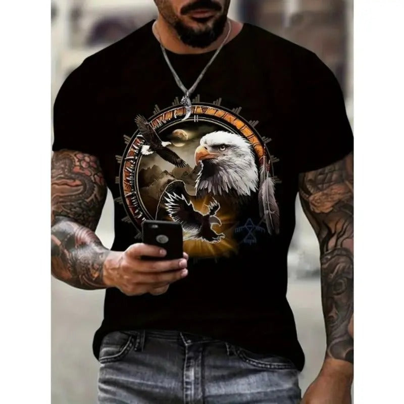 3D Eagle Print Color Block Short Sleeve Crew Neck - Adult & Kids T-Shirts, Sweatshirts & Hoodies apparel design preview 1