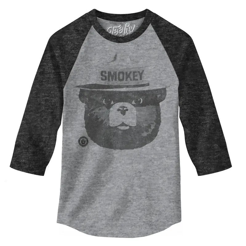 Smokey Bear 3 4 Sleeve Gray Black - Adult & Kids T-Shirts, Sweatshirts & Hoodies apparel design preview 1