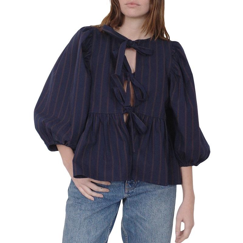 Basic Tie Front Tops Casual Solid Color Loose 3 4 - Adult & Kids T-Shirts, Sweatshirts & Hoodies apparel design preview 1