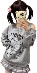 Y2K Off Shoulder Kawaii Cute Graphic Casual Hrajuku - Adult & Kids T-Shirts, Sweatshirts & Hoodies apparel design preview 1