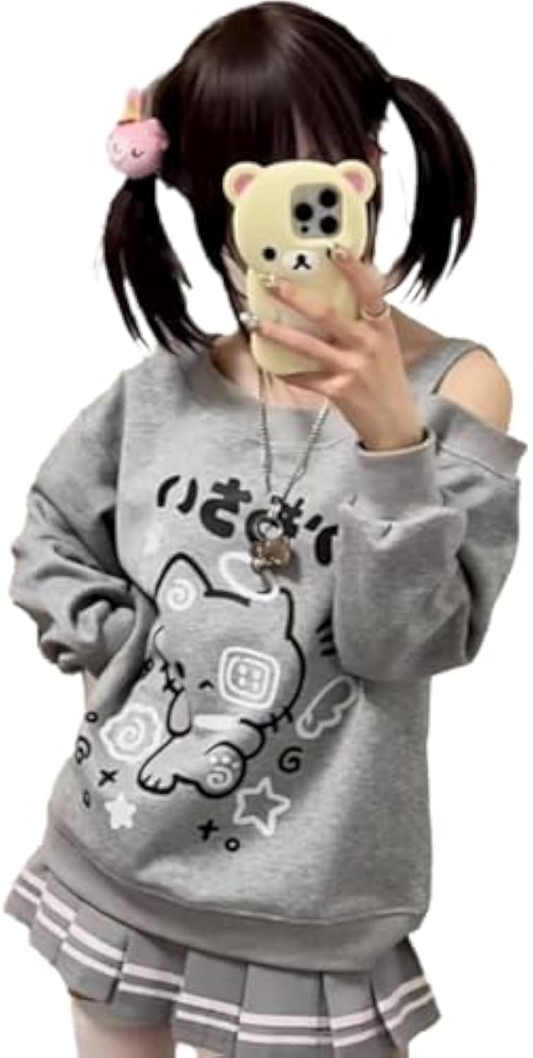 Y2K Off Shoulder Kawaii Cute Graphic Casual Hrajuku - Adult & Kids T-Shirts, Sweatshirts & Hoodies apparel design preview 1