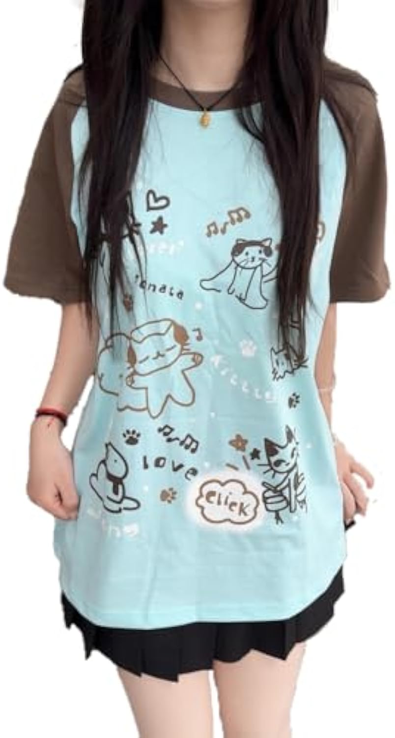 Y2K Kawaii Cute Cat Print for Women Patchwork - Adult & Kids T-Shirts, Sweatshirts & Hoodies apparel design preview 1