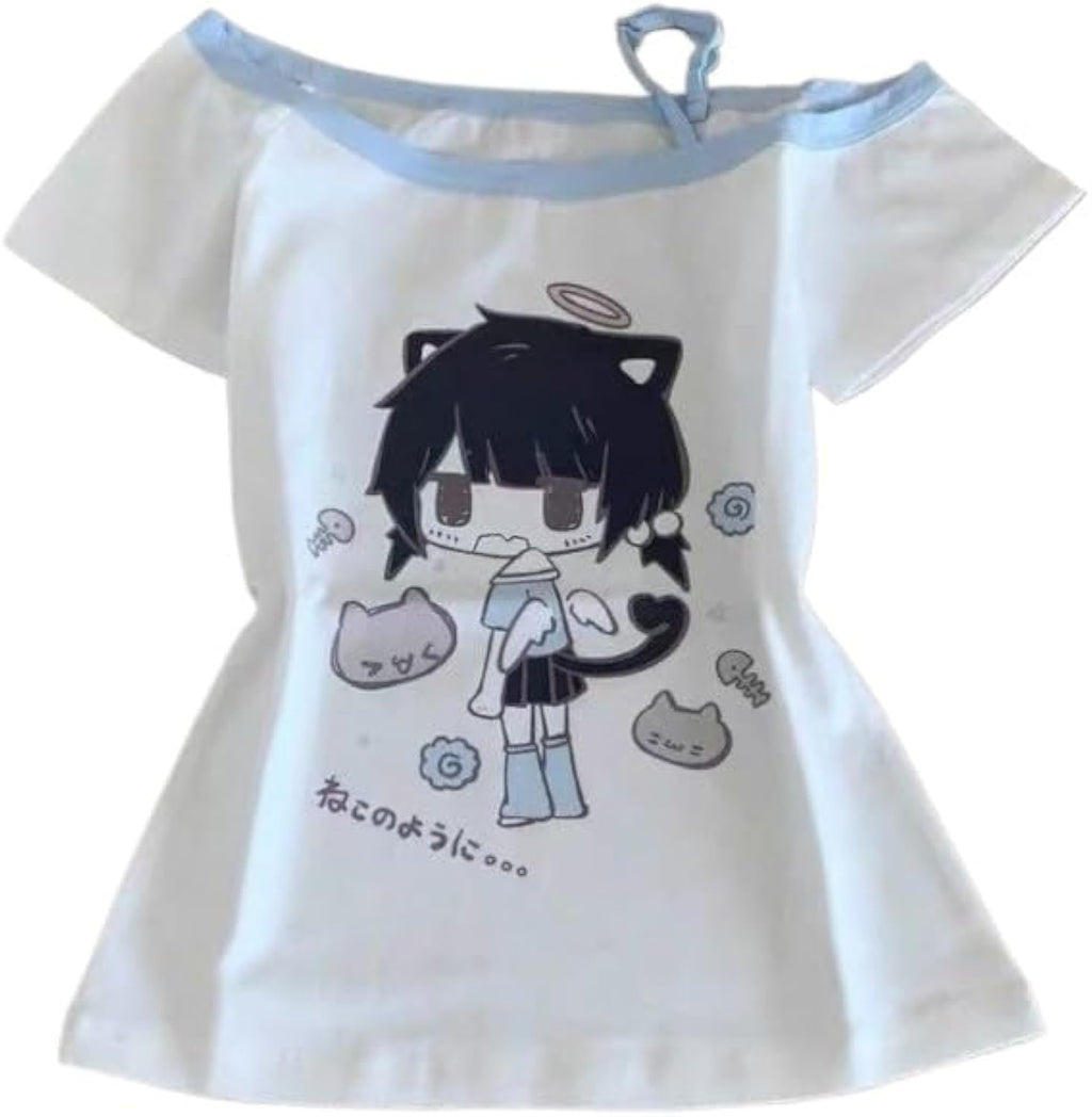Y2K Kawaii Cartoon Printed Off Shoulder Women's Short - Adult & Kids T-Shirts, Sweatshirts & Hoodies apparel design preview 1