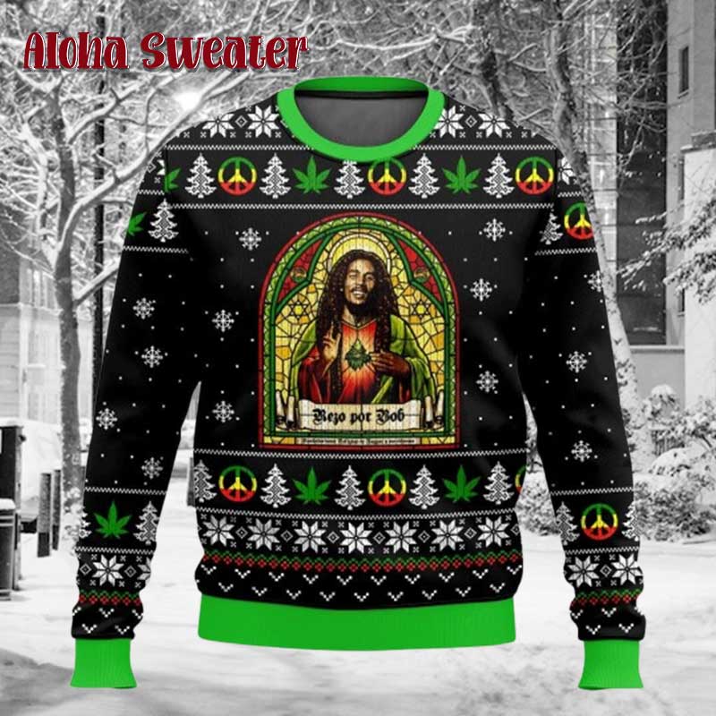 420 Bob Marley Marijuana Jesus Ugly Christmas Sweater - Holiday Gift product image