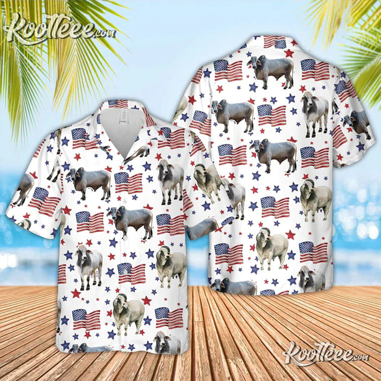 4th Of July Cow Lover Brahman American Flag Pattern - Adult & Kids T-Shirts, Sweatshirts & Hoodies apparel design preview 1