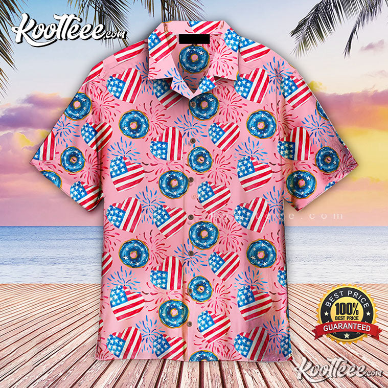 4th Of July Love American Donuts Hawaiian - Adult & Kids T-Shirts, Sweatshirts & Hoodies apparel design preview 1