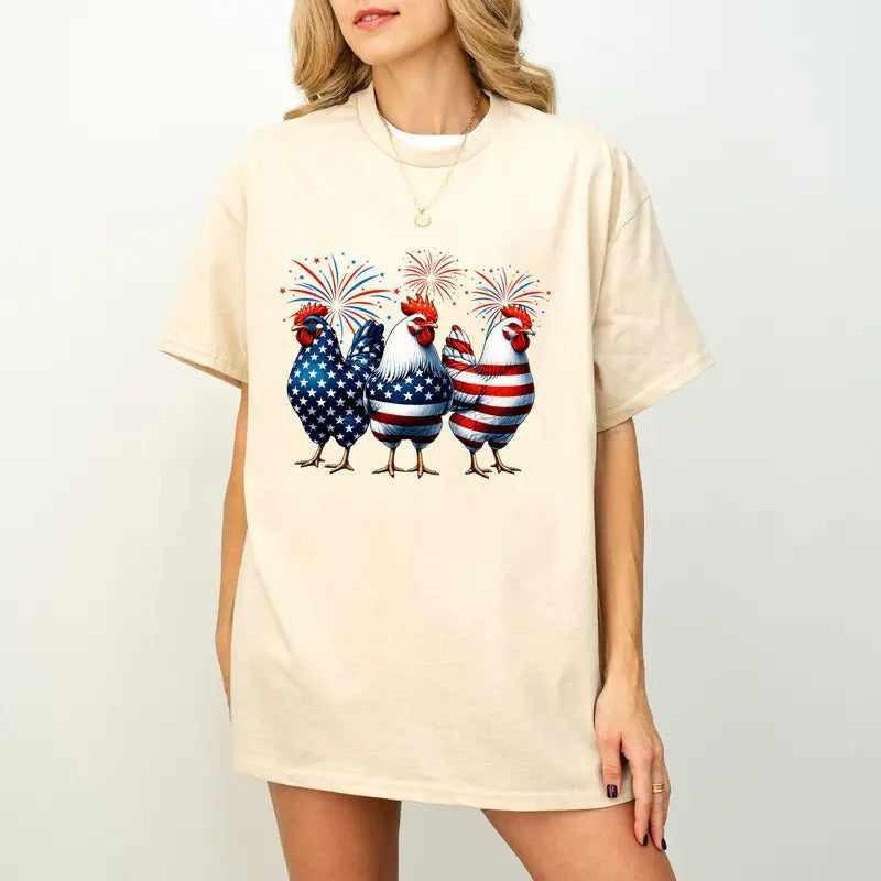 4th July Chicken Fourth Patriotic Mom Her Farm Woman - Adult & Kids T-Shirts, Sweatshirts & Hoodies apparel design preview 1