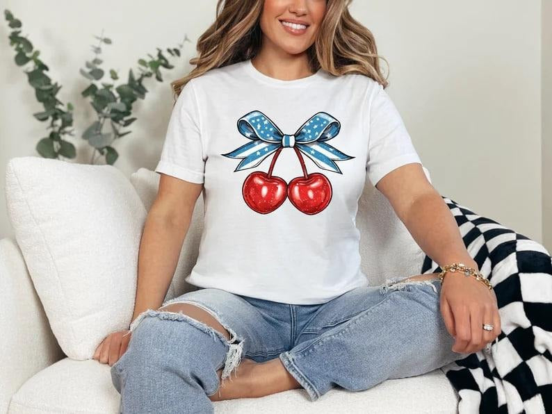 4th July Coquette Cherry Independence Day Fourth - Adult & Kids T-Shirts, Sweatshirts & Hoodies apparel design preview 1