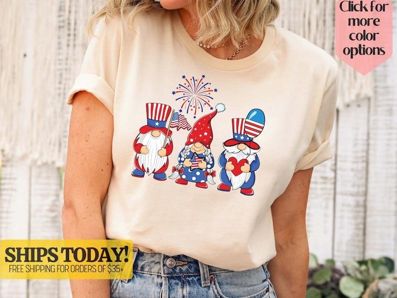 4th July Gnome Patriotic Independence Day 02 - Adult & Kids T-Shirts, Sweatshirts & Hoodies apparel design preview 1