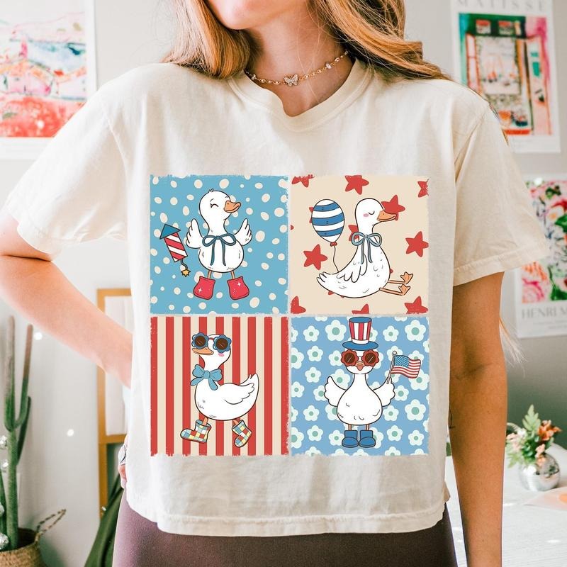 4th July Patriotic Goose Cute America Coquette Bow - Adult & Kids T-Shirts, Sweatshirts & Hoodies apparel design preview 1