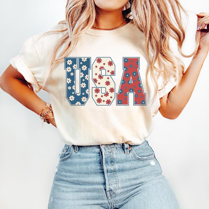 4th July USA Floral Flowers Independence Day - Adult & Kids T-Shirts, Sweatshirts & Hoodies apparel design preview 1