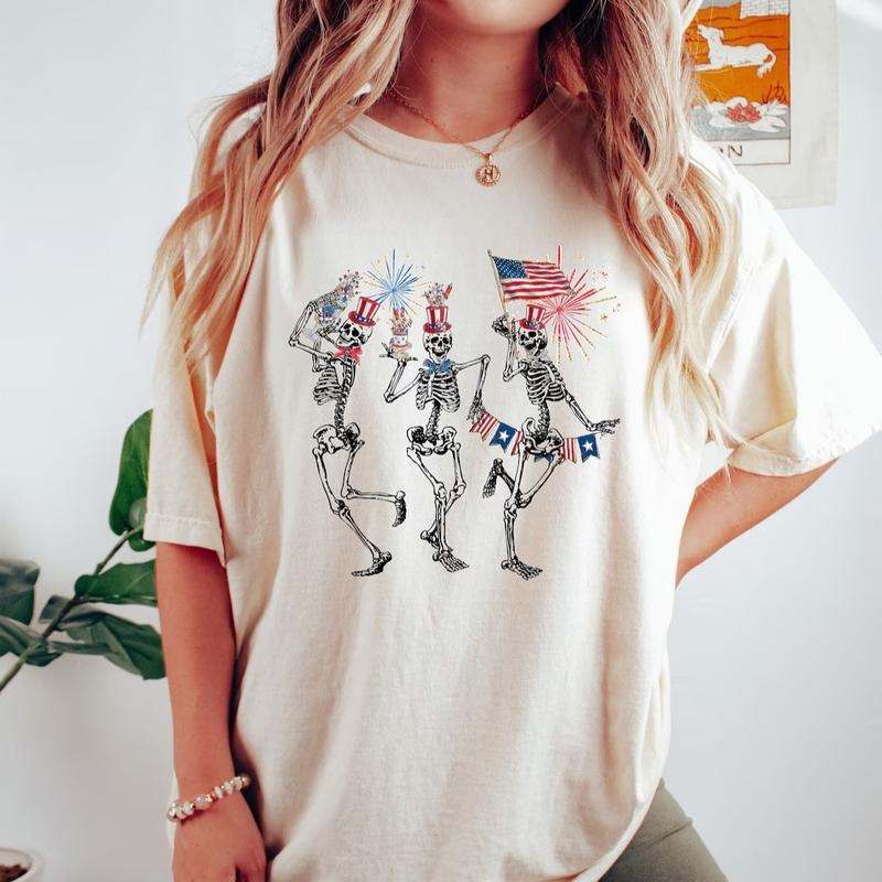4th July Skellies Dancing Skeleton American Flag - Adult & Kids T-Shirts, Sweatshirts & Hoodies apparel design preview 1