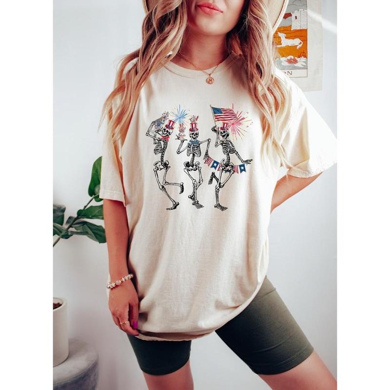 4th July Skellies Dancing Skeleton American Flag - Adult & Kids T-Shirts, Sweatshirts & Hoodies apparel design preview 1