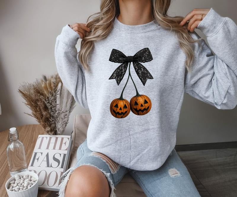 Gildan Gray Bow Pumpkins Loose Fit Casual Halloween - Adult & Kids T-Shirts, Sweatshirts & Hoodies apparel design preview 1