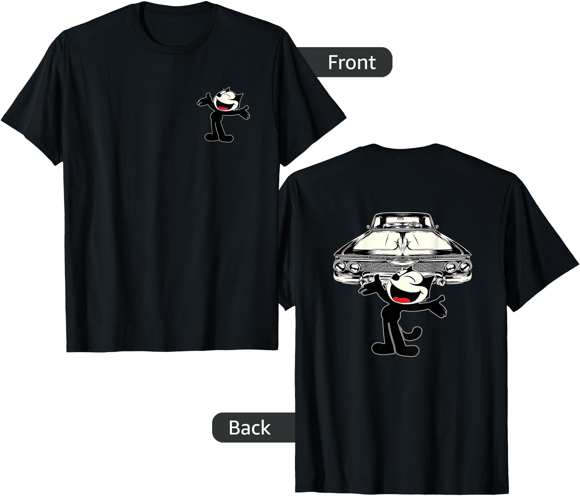 Felix Cat Cartoon Giant Lowrider Car T-Shirt - Minimalist Print for Adults - T-Shirt, Sweatshirt, Hoodie