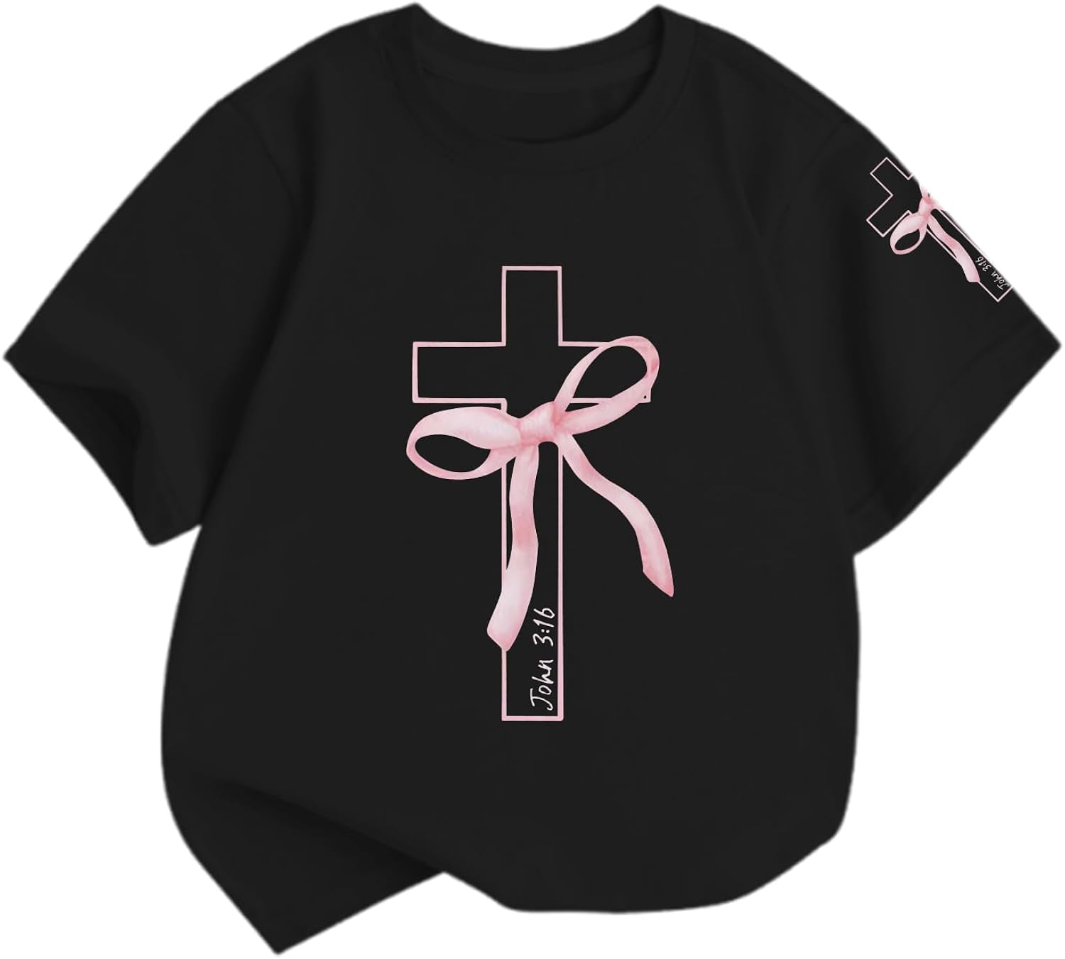 Girls Cute Christian Kids Pink Bow Jesus God Faith - Adult & Kids T-Shirts, Sweatshirts & Hoodies apparel design preview 1