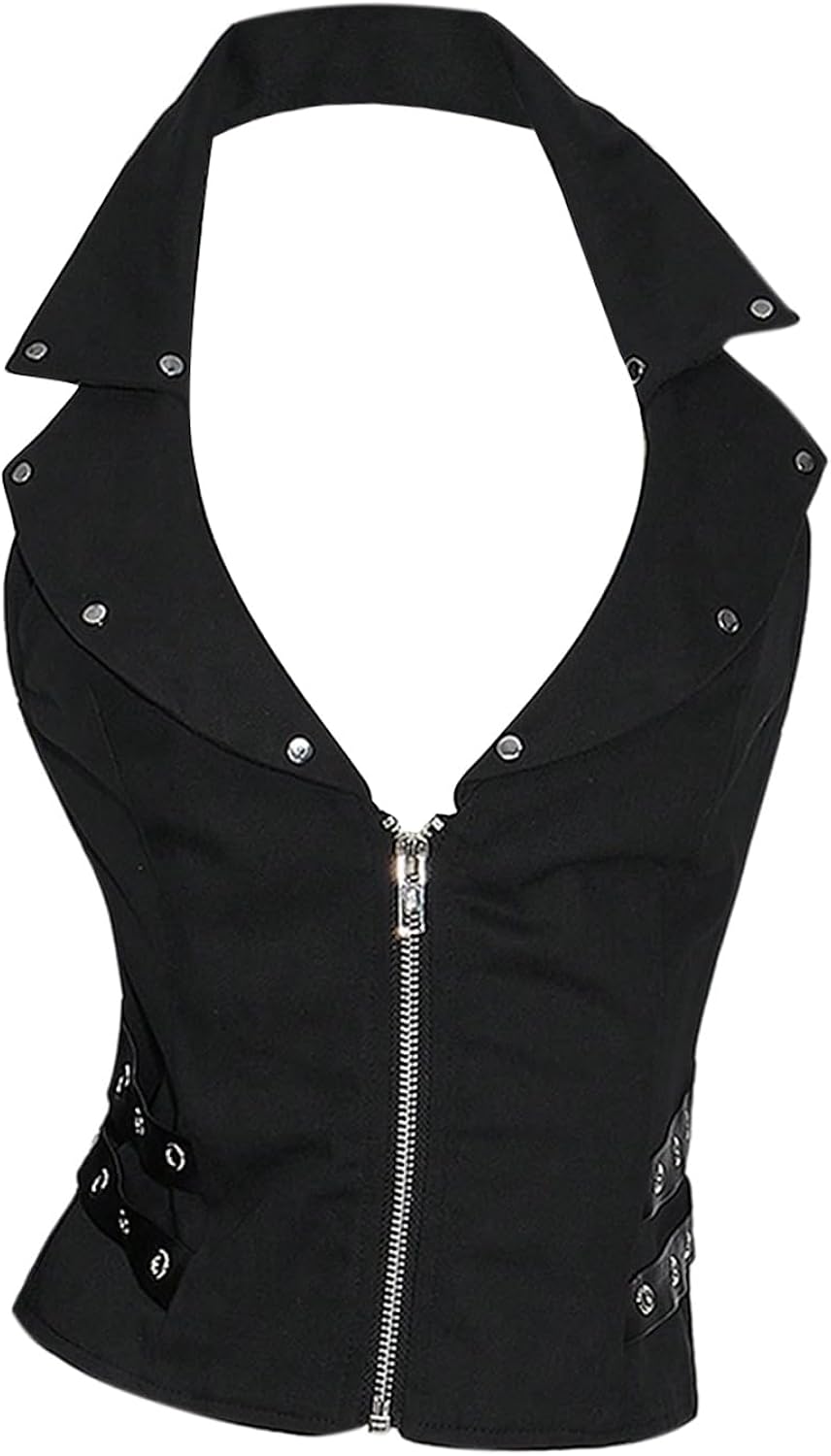 Women's Zip Up Halter Top Grommet Sleeveless Backless - Adult & Kids T-Shirts, Sweatshirts & Hoodies apparel design preview 1