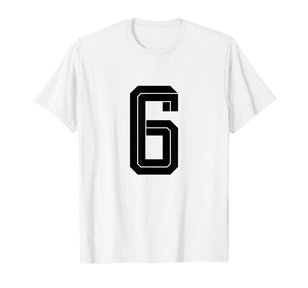 6 White Number 6 Sports Fan Soccer T-Shirt - Trendy Graphic Unisex - T-Shirt, Sweatshirt, Hoodie