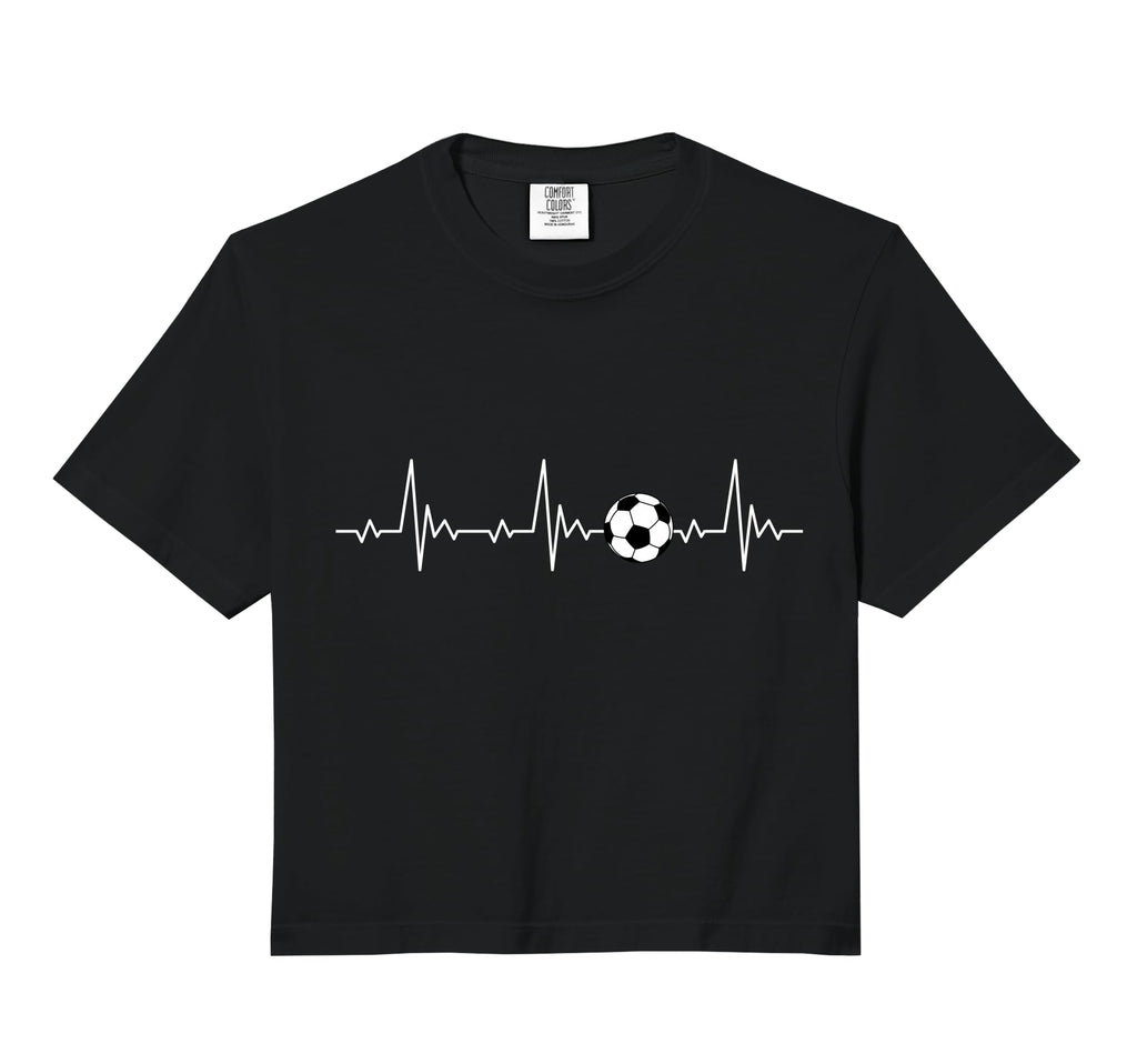 Soccer Ball Heartbeat Comfort Colors Crop Hoodie - Graphic Print Men Women - T-Shirt, Sweatshirt, Hoodie