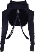 Gothic Punk Cold Shoulder Hooded Crop Tops Buckle - Adult & Kids T-Shirts, Sweatshirts & Hoodies apparel design preview 1