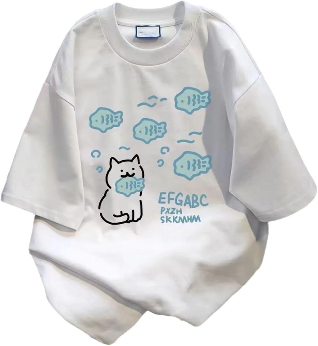 Harajuku Cat Graphic Cotton Short Sleeve for Women - Adult & Kids T-Shirts, Sweatshirts & Hoodies apparel design preview 1