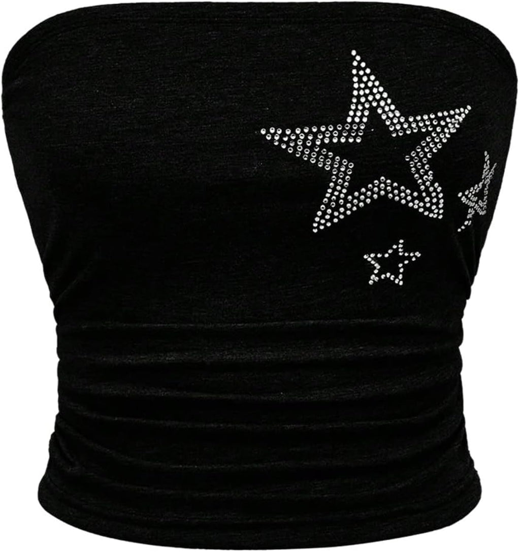 Women's Star Rhinestone Ruched Strapless Crop Tube - Adult & Kids T-Shirts, Sweatshirts & Hoodies apparel design preview 1