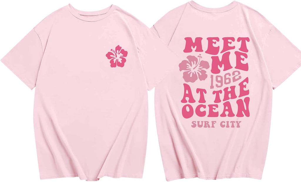Cute Hawaiian Beach for Girls Kids Aesthetic Pink - Adult & Kids T-Shirts, Sweatshirts & Hoodies apparel design preview 1