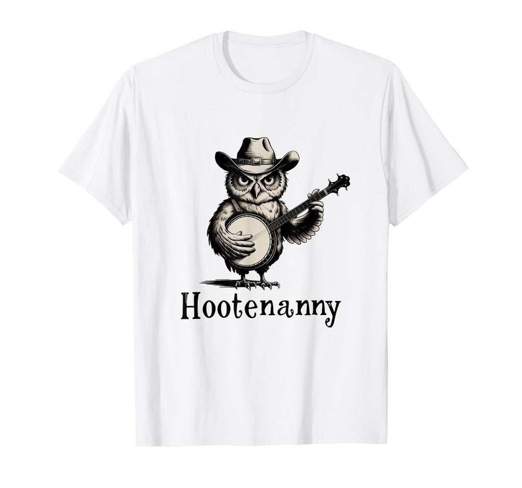 Hootenanny Owl Playing Banjo Country Owl T-Shirt - Novelty Apparel Unisex - T-Shirt, Sweatshirt, Hoodie