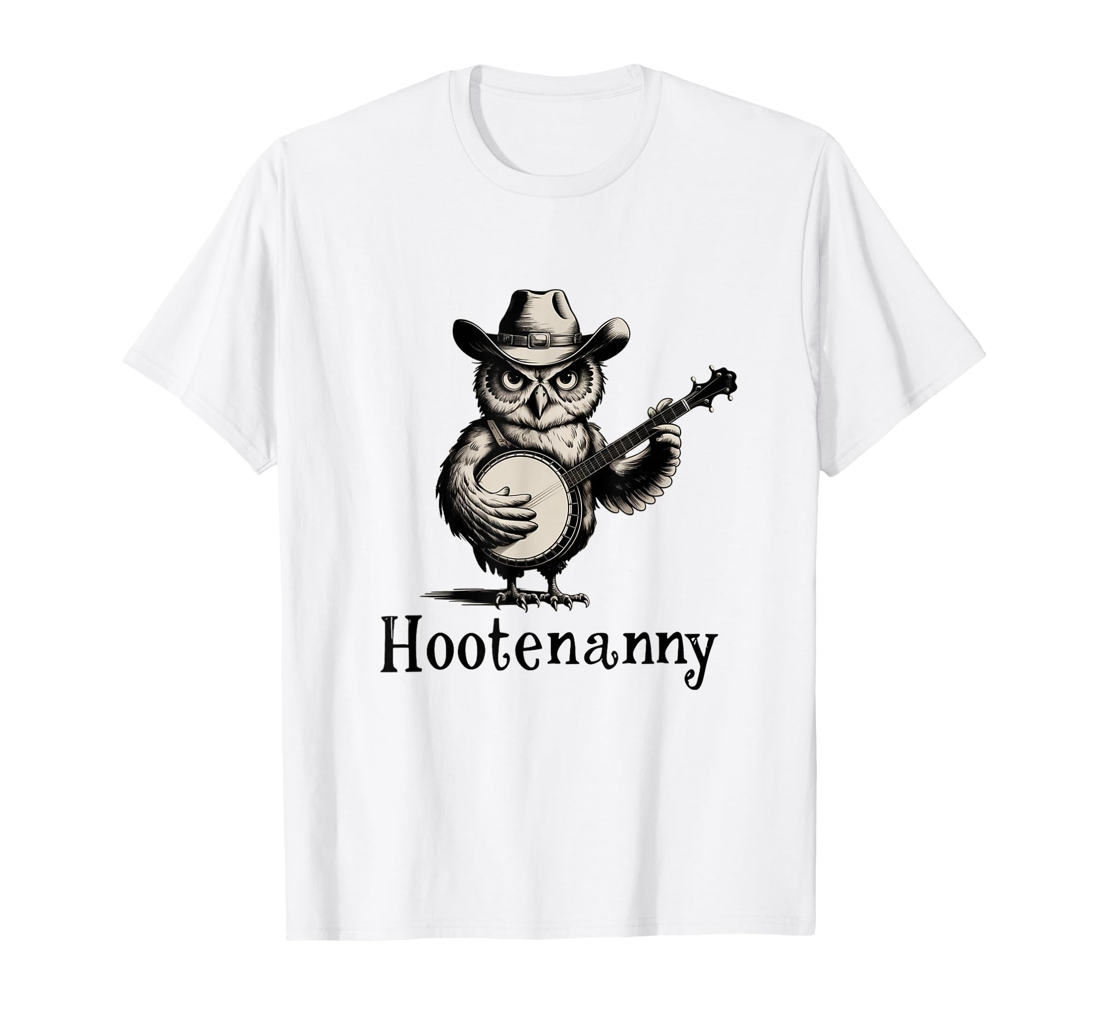 Hootenanny Owl Playing Banjo Country Owl T-Shirt - Novelty Apparel Unisex - T-Shirt, Sweatshirt, Hoodie