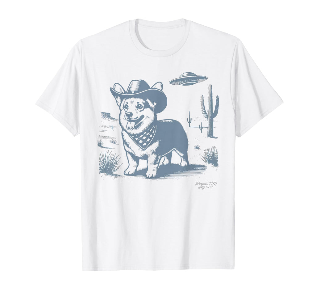 Funny 90S Western Cowboy Corgi Ufo T-Shirt - Trendy Graphic Unisex - T-Shirt, Sweatshirt, Hoodie