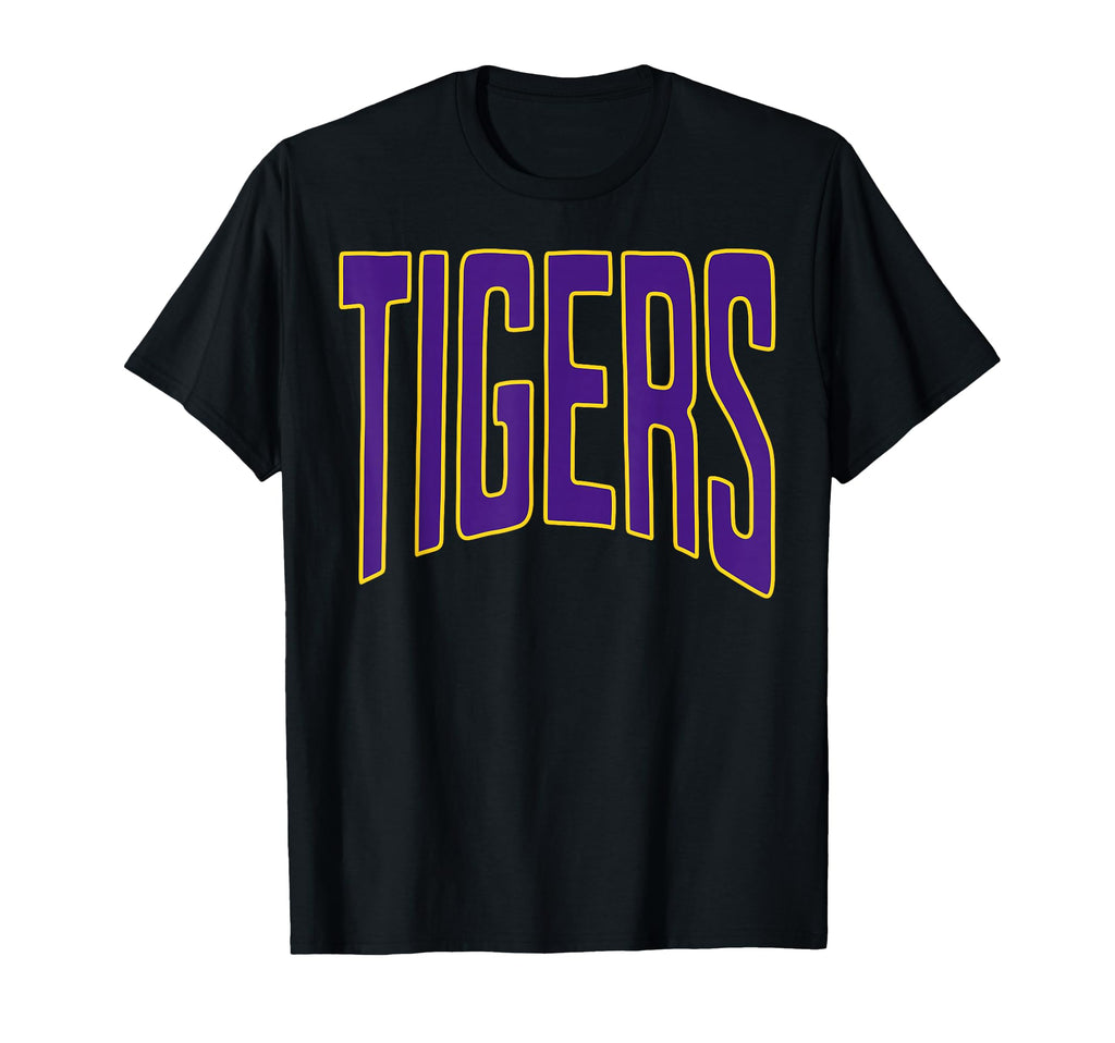 Tigers School Mascot Purple And Gold T-Shirt - Casual Everyday Wear Unisex - T-Shirt, Sweatshirt, Hoodie