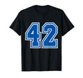 Number 42 Blue Sports Team Varsity T-Shirt - Unique Graphic Men Women - T-Shirt, Sweatshirt, Hoodie