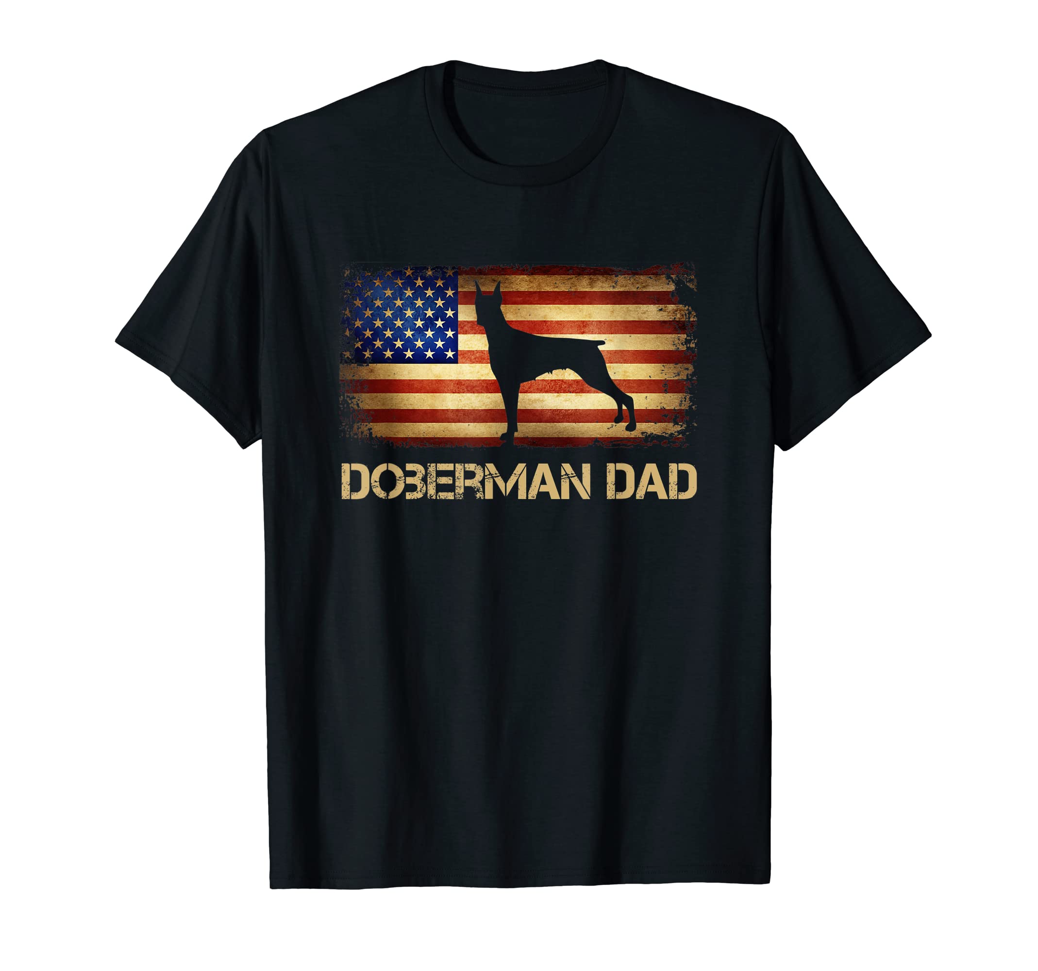 Mens Doberman Dad American Flag T-Shirt - Minimalist Print for Adults - T-Shirt, Sweatshirt, Hoodie