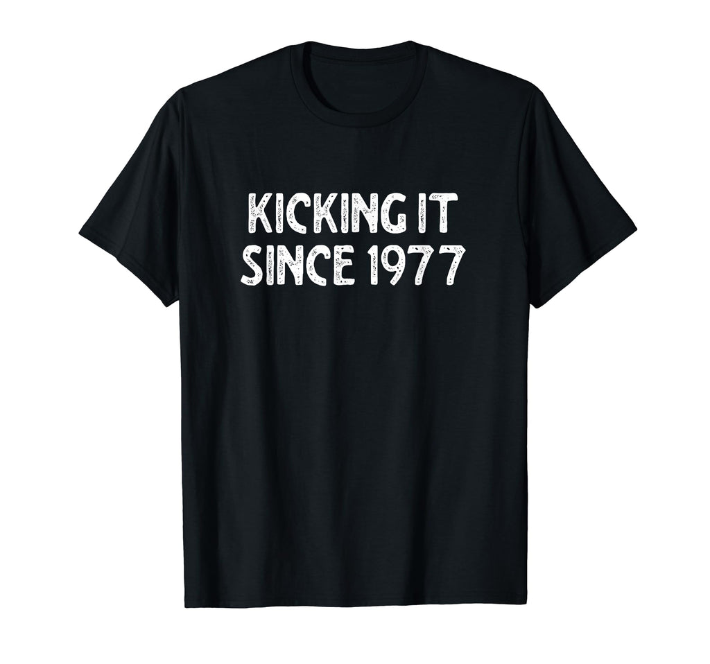 Kicking It Since 1977 Funny Soccer T-Shirt - Minimalist Print Men Women - T-Shirt, Sweatshirt, Hoodie