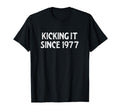 Kicking It Since 1977 Funny Soccer T-Shirt - Minimalist Print Men Women - T-Shirt, Sweatshirt, Hoodie