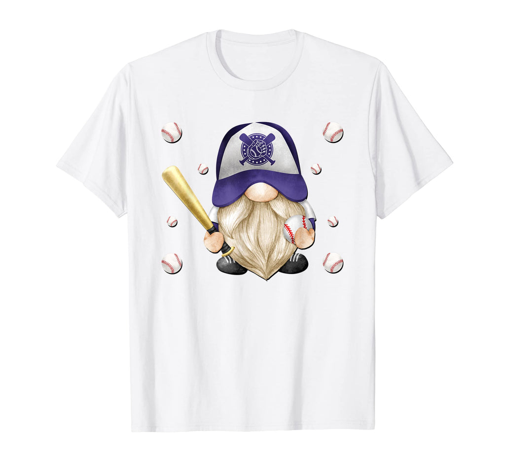 Purple Baseball Dad Gnome Just Who T-Shirt - Fun Novelty Design for Adults - T-Shirt, Sweatshirt, Hoodie