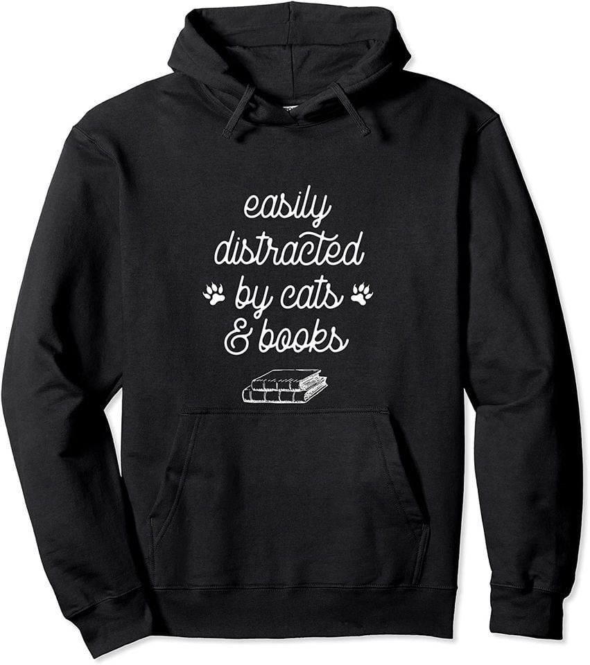 Easily distracted by cats and books - Adult & Kids T-Shirts, Sweatshirts & Hoodies apparel design preview 1