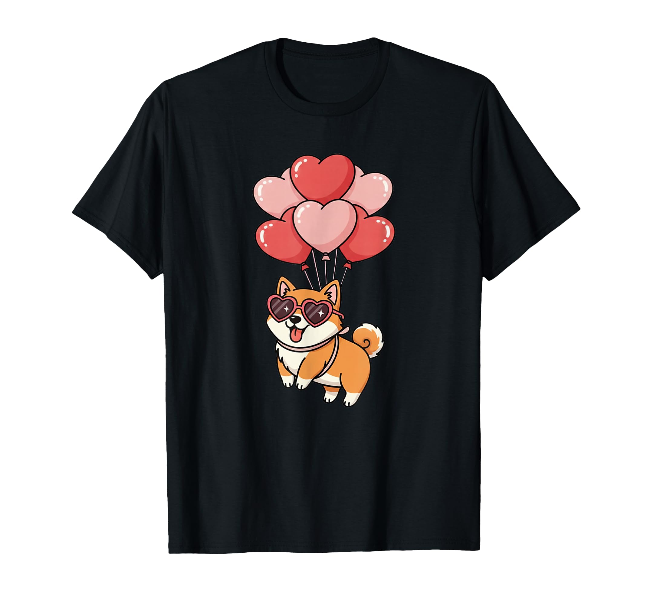 Womens Valentines Day Heart Balloons Shiba T-Shirt - Graphic Print Unisex - T-Shirt, Sweatshirt, Hoodie