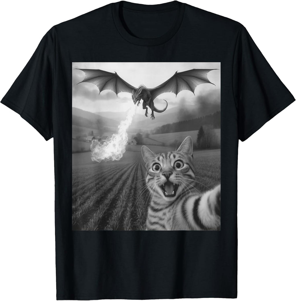 Funny Cat Selfie with Dragon Kawaii Fantasy Creature - Adult & Kids T-Shirts, Sweatshirts & Hoodies apparel design preview 1