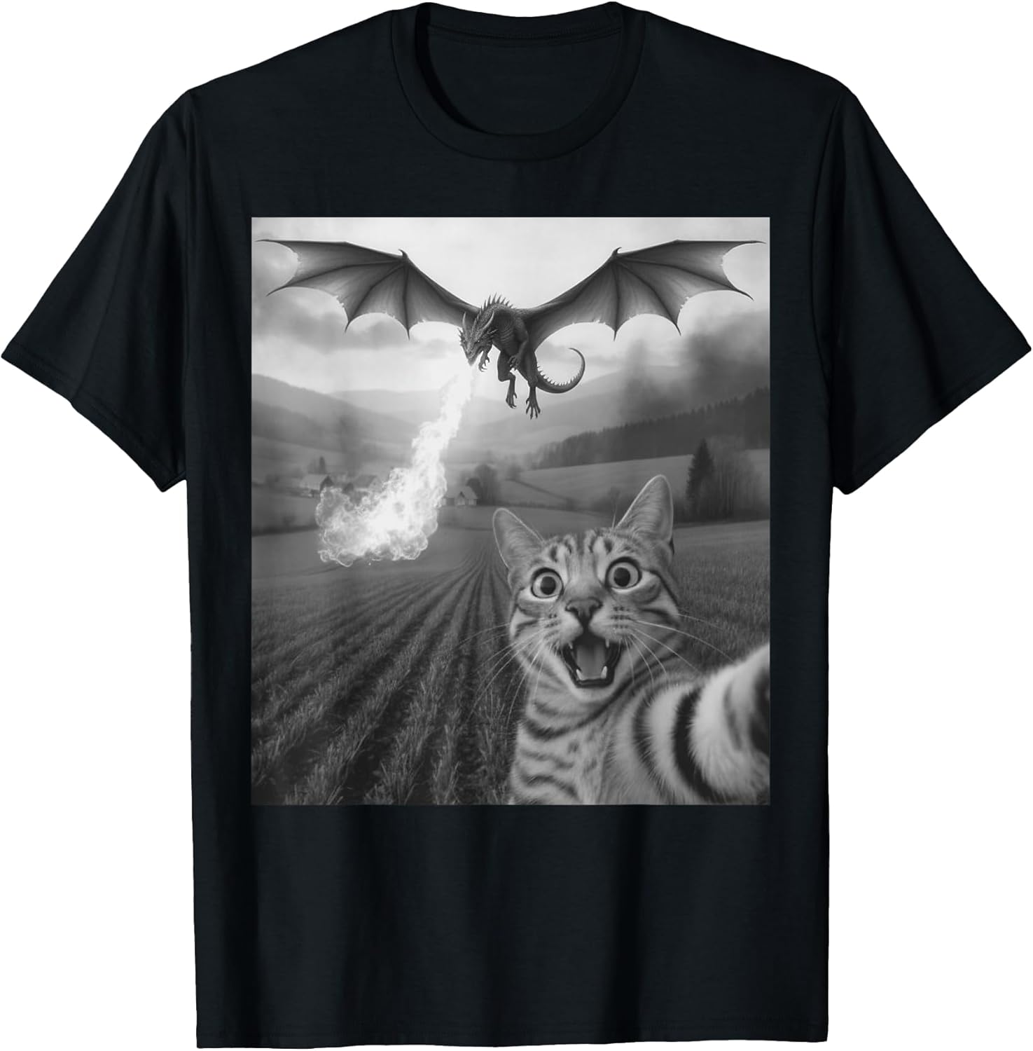 Funny Cat Selfie with Dragon Kawaii Fantasy Creature - Adult & Kids T-Shirts, Sweatshirts & Hoodies apparel design preview 1