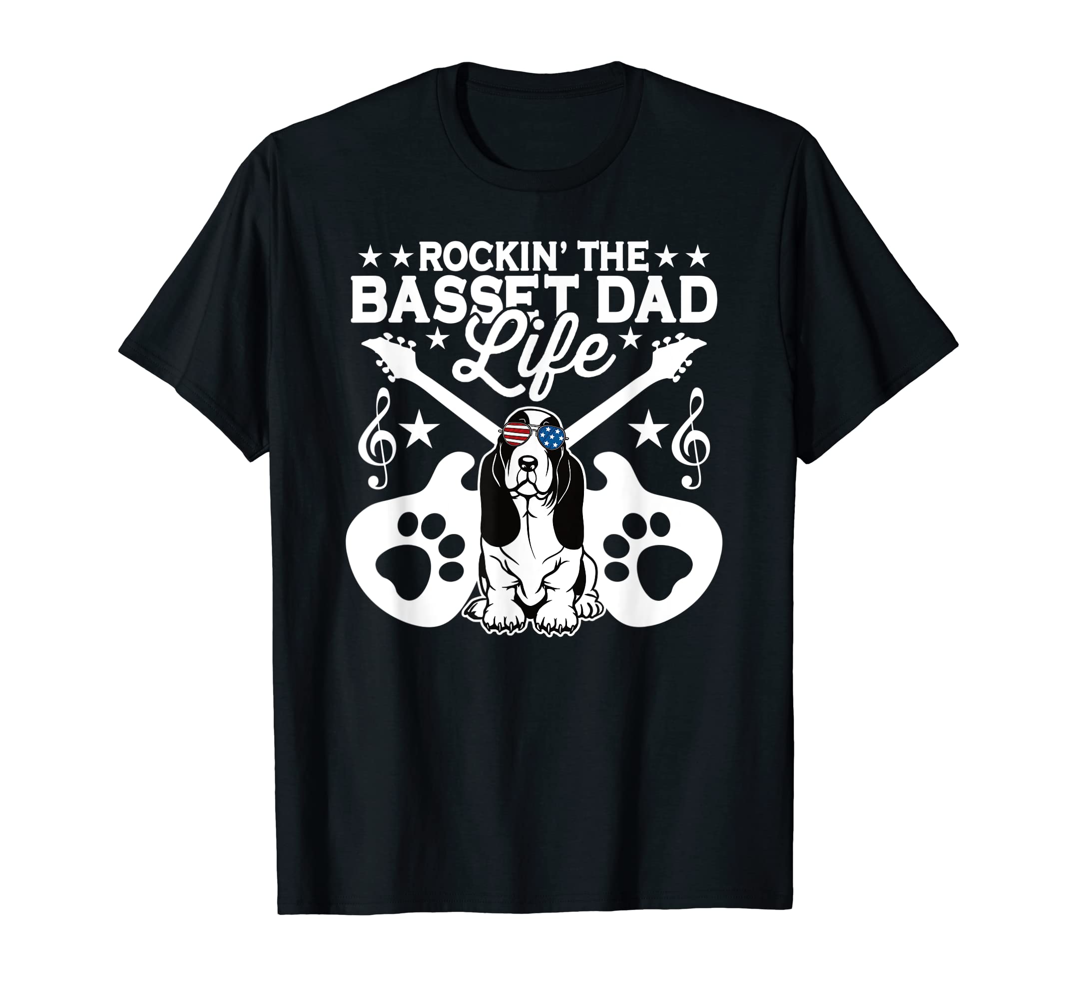 Rockin Basset Hound Dad Life Dog T-Shirt - Novelty Apparel for Adults - T-Shirt, Sweatshirt, Hoodie