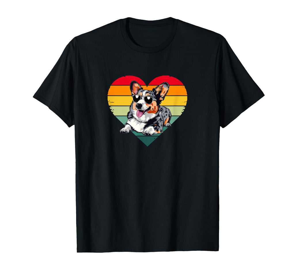 Sunset Heart Blue Merle Corgi Lover T-Shirt - Aesthetic Graphic for Adults - T-Shirt, Sweatshirt, Hoodie