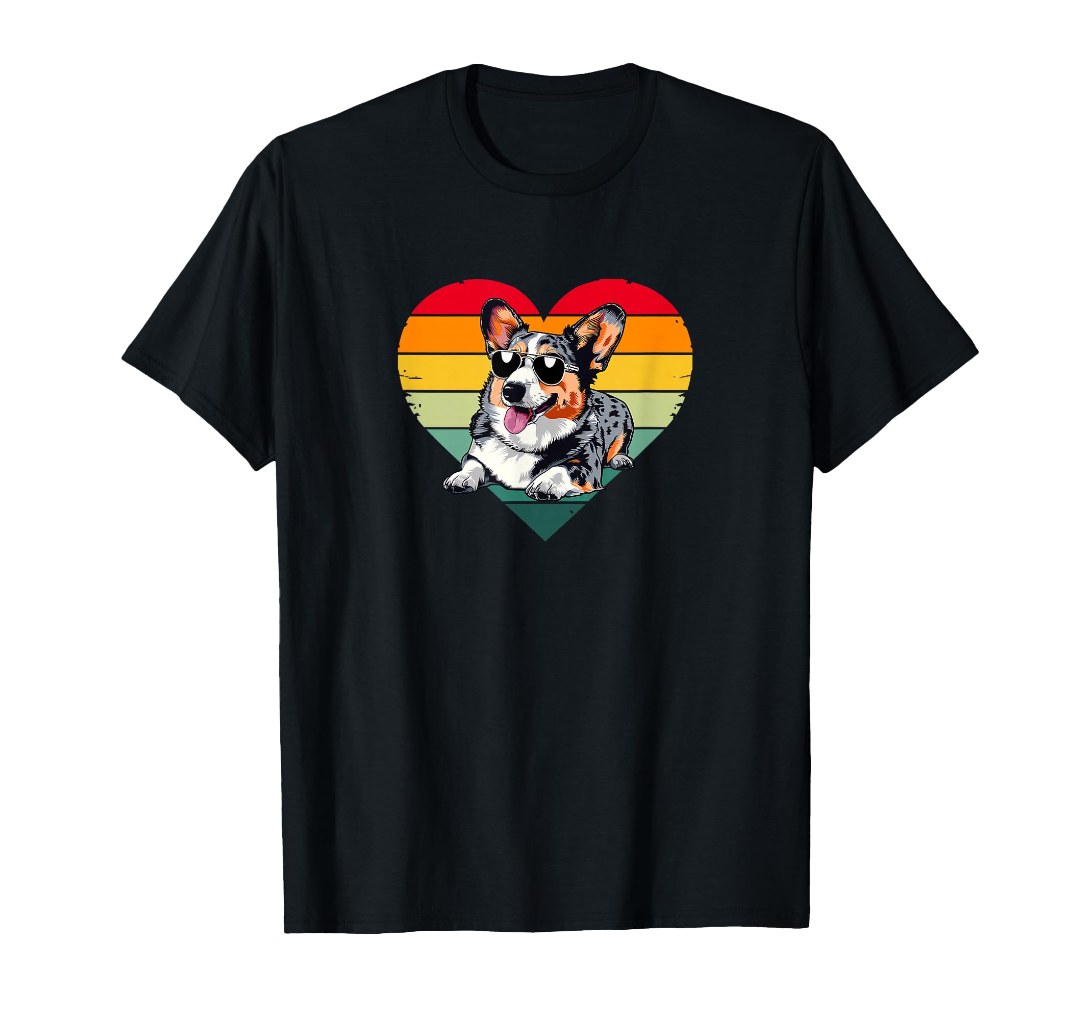 Sunset Heart Blue Merle Corgi Lover T-Shirt - Aesthetic Graphic for Adults - T-Shirt, Sweatshirt, Hoodie