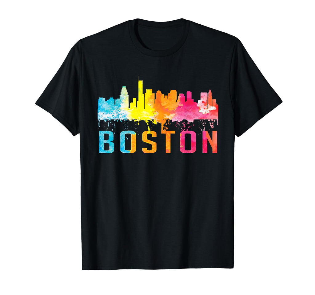 Boston Massachusetts Watercolor Skyline T-Shirt - Unique Graphic Unisex - T-Shirt, Sweatshirt, Hoodie